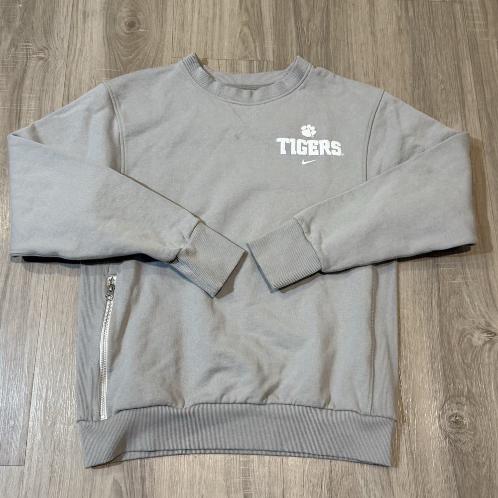 Nike Tigers Sweatshirt Size Small Gray  Side Pocket Zip Crewneck‎ Long Sleeve